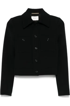 Saint Laurent Jassen, Dames, Zwart, S, Denim, Zwarte knoopjas met opgestikte zakken