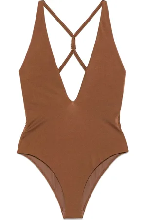 VERSACE Badkleding, Dames, Bruin, L, Bruine duikende V-hals strandkleding