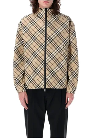 Burberry Jassen, Heren, Veelkleurig, M, Polyester, Check Twill Jas met Equestrian Knight Design