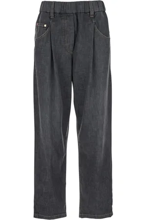 Brunello Cucinelli Jeans, Dames, Grijs, L, Katoen, Elastische Taille Five Pocket Jeans