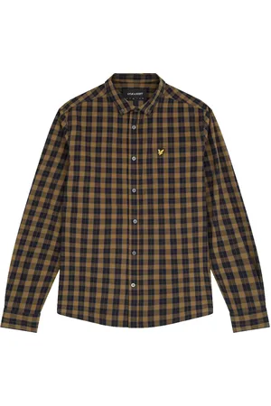 Lyle & Scott Overhemden, Heren, Zwart, S, Katoen, Geruit Poplin Overhemd