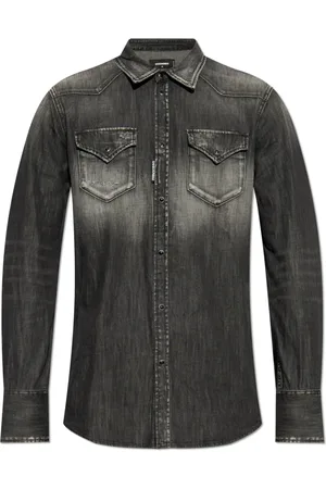 Dsquared2 Overhemden, Heren, Grijs, L, Denim, Denim overhemd met vintage effect