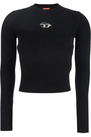 Diesel Truien, Dames, Zwart, M, Polyester, M-valari Ribgebreide Top van Viscosemix