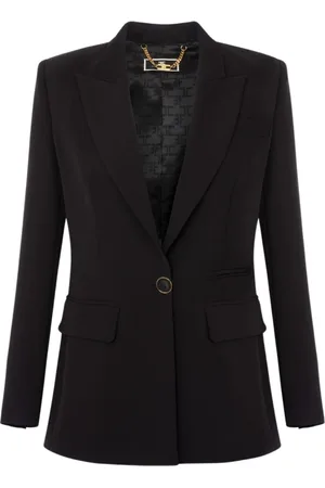 Elisabetta Franchi Jassen, Dames, Zwart, XS, Leer, Lichtgewicht Crêpe Jas met Revers