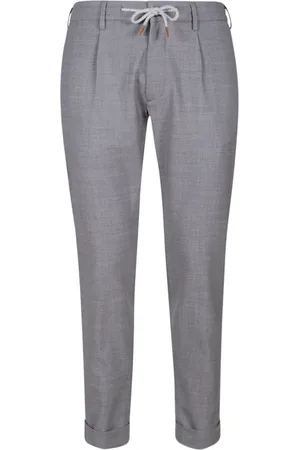 ELEVENTY Broeken, Heren, Blauw, W34, Wol, Jogger wollen broek met suède details