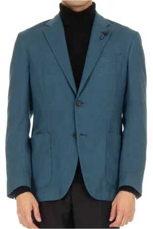 LARDINI Jassen, Heren, Blauw, M, Wol, Gedeconstrueerde Slim Fit Blazer