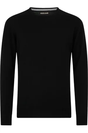 Roberto Cavalli Truien, Heren, Zwart, S, Wol, Wollen Crew-Neck Sweater