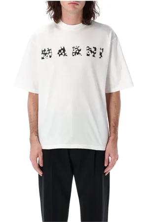 Marni Tops, Heren, Wit, L, Katoen, Wit Pop Fields Logo T-Shirt