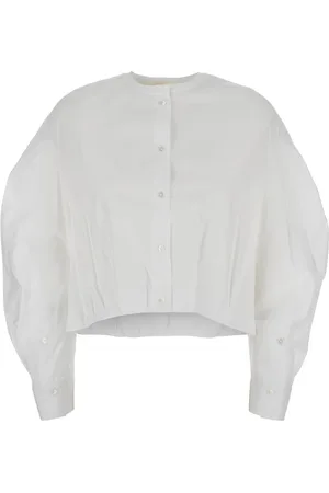 TELA Blouses & Shirts, Dames, Wit, M, Katoen, Witte Mandarin Kraag Shirt met Pence Details