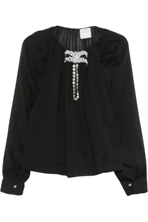 FORTE FORTE Blouses & Shirts, Dames, Zwart, S, Katoen, Zwarte zwarte blouse met knoopsluiting
