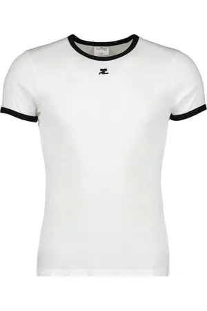 Courrèges Tops, Heren, Wit, S, Katoen, Contrast Signature T-shirt