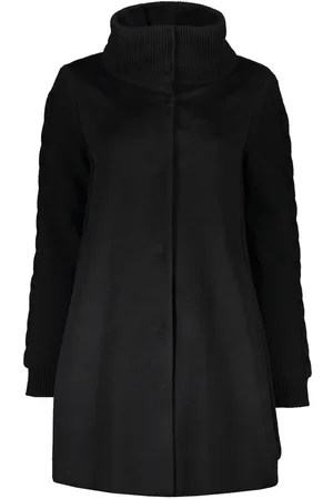 HERNO Mantels, Dames, Zwart, S, Wol, Gebreide Inzet Wollen Jas