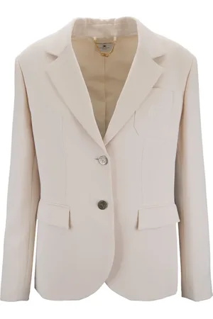 Elisabetta Franchi Jassen, Dames, Wit, L, Polyester, V-hals Blazer met Logo Knopen