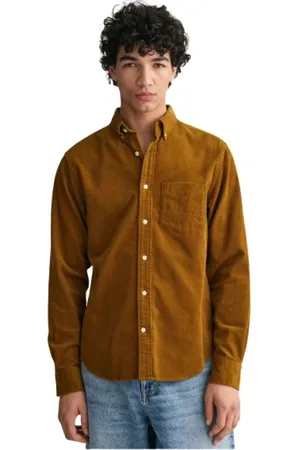 GANT Overhemden, Heren, Bruin, L, Katoen, Velvet Regular Shirt met Borstzak