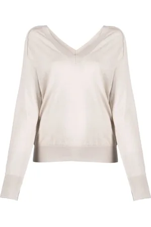 Calvin Klein Truien, Dames, Grijs, L, Wol, Lyocell Wollen Trui met V-hals
