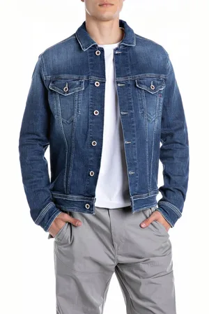 Replay Jassen, Heren, Blauw, S, Denim, Denim Jas met Knoopsluiting