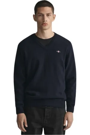 GANT Sweatshirts & Hoodies, Heren, Blauw, S, Wol, V-Neck Trui