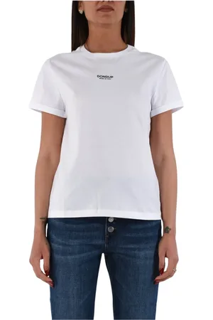 Dondup Tops, Dames, Wit, L, Katoen, Katoenen jersey T-shirt met borduursel