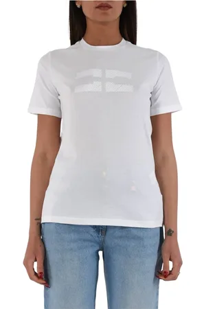 Elisabetta Franchi Tops, Dames, Wit, M, Katoen, T-shirt van jersey met geborduurd logo en strasssteentjes