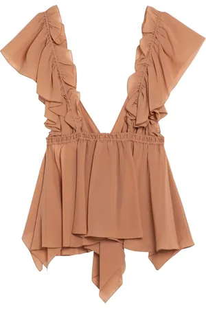 Chloé Tops, Dames, Bruin, S, Zijden Camisole Top met Plooitjes