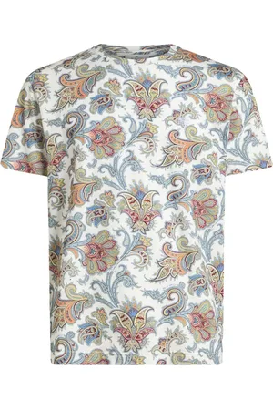 Etro Tops, Heren, Veelkleurig, XL, Katoen, Wit T-shirt met Paisleyprint en Ronde Hals