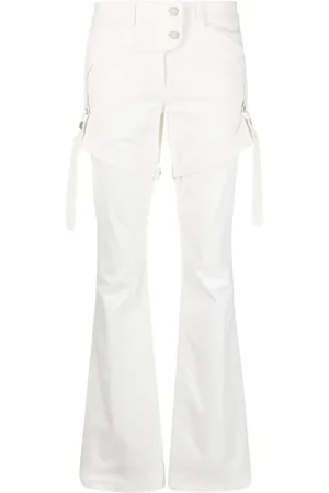 Courrèges Broeken, Dames, Wit, M, Katoen, Witte Broek met Bootcut en Jarreteldetails