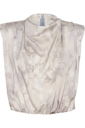 Gestuz Tops, Dames, Grijs, M, Grijze Marmeren Gedrapeerde Top Blouse