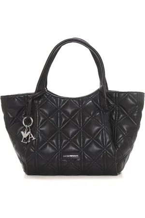 Emporio Armani Tassen, Dames, Zwart, ONE Size, Polyester, Gewatteerde Shopper met Dubbele Handvatten
