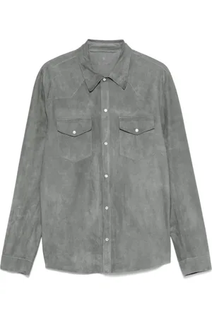 SALVATORE SANTORO Overhemden, Heren, Grijs, 2Xl, Ash Grey Leren Jas Met Knoopmanchetten