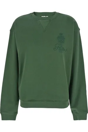 Frame Sweatshirts & Hoodies, Dames, Groen, M, Katoen, Paris Groene Sweater met Logo Borduursel