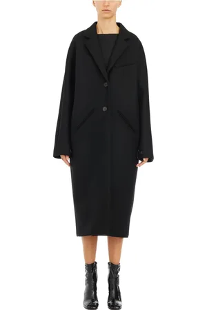 Courrèges Mantels, Dames, Zwart, S, Wol, Lange Cocoon Jas van Wol