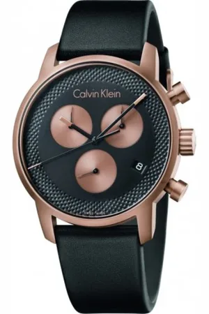 Calvin Klein Accessoires, Dames, Zwart, ONE Size, Leer, Elegant Quartz Horloge met Zwarte Wijzerplaat en Leren Band