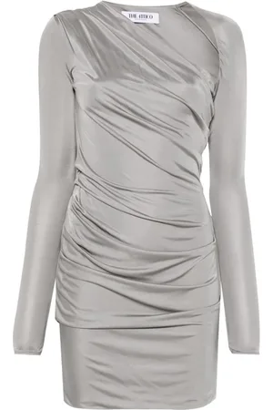 The Attico Kleedjes, Dames, Grijs, S, Asymmetrische Jurk met Halslijn