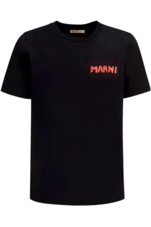 Marni Tops, Heren, Zwart, L, Katoen, Katoenen T-shirt met Patch