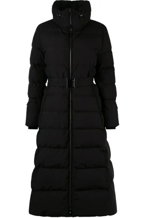 MOORER Mantels, Dames, Zwart, L, Polyester, Lange donsjas met riem