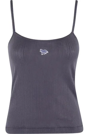 Maison Kitsuné Tops, Dames, Blauw, S, Katoen, Blauwe Jersey Tanktop met Kant