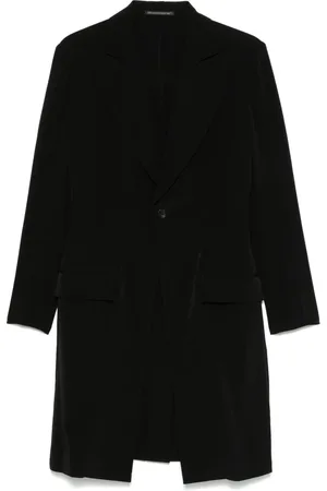 YOHJI YAMAMOTO Mantels, Heren, Zwart, M, Luxe Zwarte Jas met Peak Revers