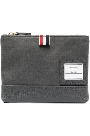 Thom Browne Accessoires, Heren, Grijs, ONE Size, Wol, Medium Grey Wool and Leather Twill Weave Zipped Pouch