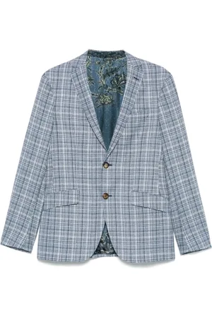 Etro Jassen, Heren, Blauw, S, Blauw en wit geruite Americana Rome-stijl