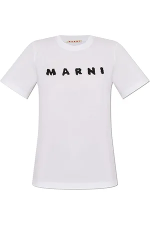 Marni Tops, Dames, Wit, M, Katoen, T-shirt met geprint logo