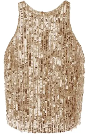 Elisabetta Franchi Tops, Dames, Geel, S, Tule, Geborduurde Cropped Top met Franjes