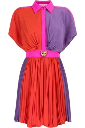 Roberto Cavalli Kleedjes, Dames, Veelkleurig, S, Zijden Mini Jurk met Colourblock Plooiing