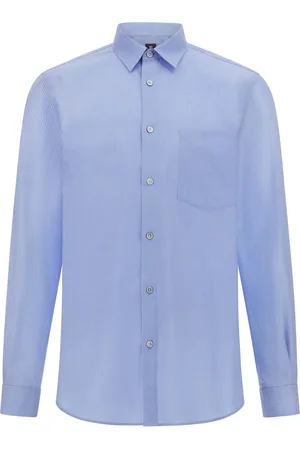 Boggi Milano Overhemden, Heren, Blauw, L, Katoen, Regular gestreept katoen poplin overhemd