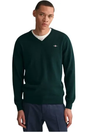 GANT Sweatshirts & Hoodies, Heren, Groen, L, Wol, Ultra Fijne Wollen V-hals Trui