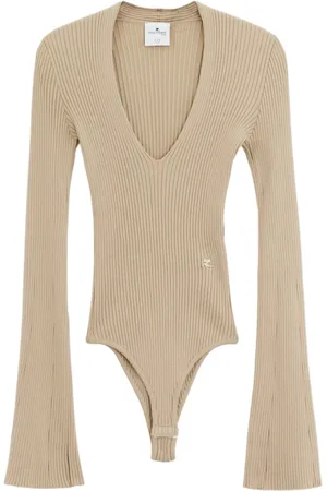 Courrèges Tops, Dames, , M, Polyester, Ribgebreide Body met V-hals van Viscose