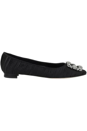 Manolo Blahnik Schoenen, Dames, Zwart, 38 1/2 EU, Satijn, Satijnen ballerina`s met Swarovski-details