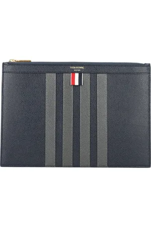 Thom Browne Accessoires, Heren, Zwart, ONE Size, Leer, Kleine Documenthouder met 4-Bar Streep