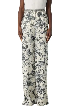SIMONA CORSELLINI Broeken, Dames, Veelkleurig, S, Bloemenprint Inkt Broek