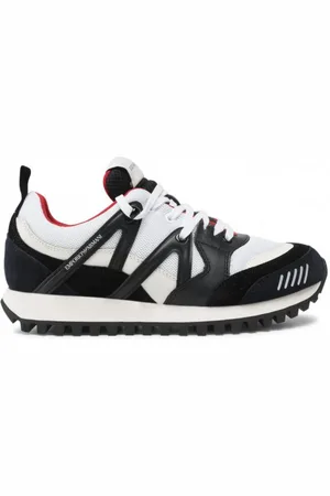Emporio Armani Schoenen, Heren, Zwart, 41 1/2 EU, Leer, Low Top Sneakers