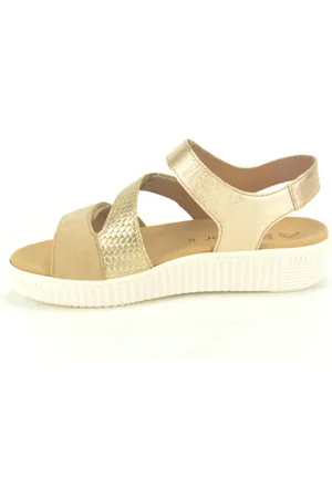 Gabor Schoenen, Dames, Geel, 38 EU, Taupe Sandaal met Klittenbandsluiting
